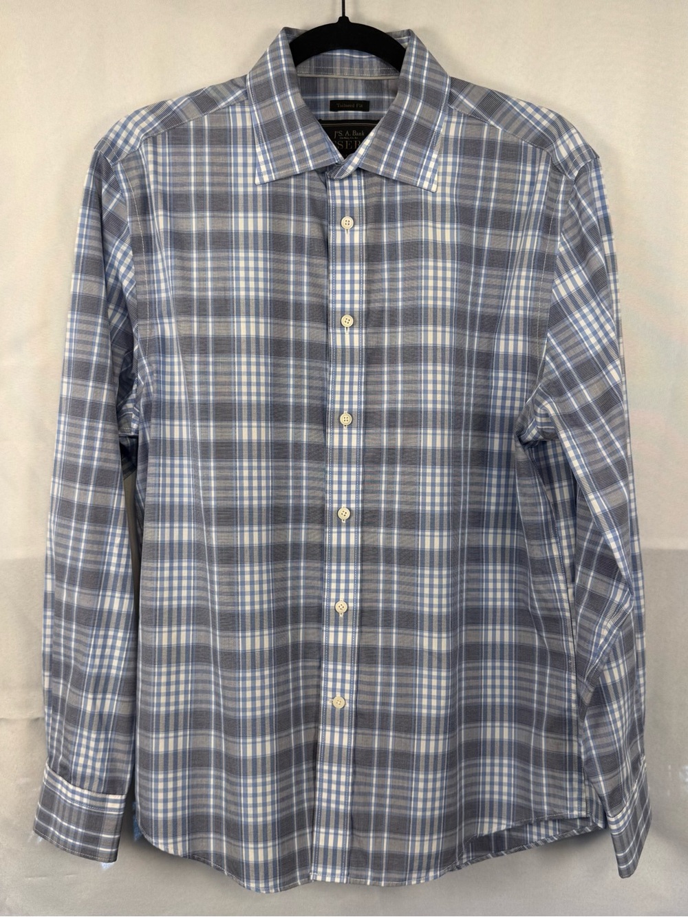 Jos A Bank Reserve Tailored Fit Blue Plaid Dress Shirt Medium